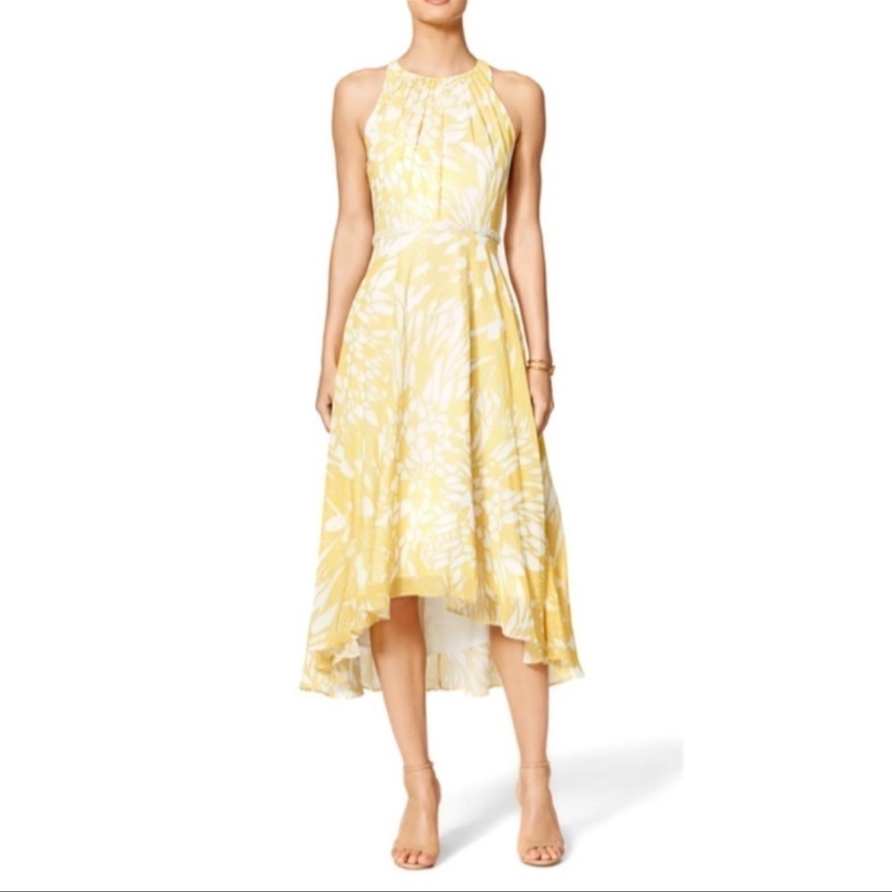 Badgley Mischka  Yellow Paradiso Dress Size 4 Beaded Attatched Belt